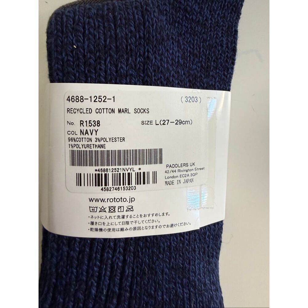 ROTOTO Ragg Crew Socks Navy Merino Wool Cotton Made Japan Unisex Size L 27-29cm - Picture 3 of 6